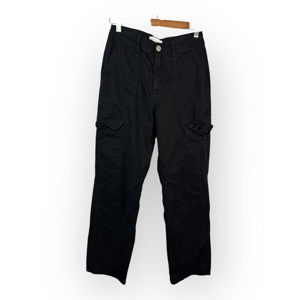 Zara Womens size 4 Cargo Wide Leg Pants Jeans Black Y2K Grunge Streetwear - Picture 2 of 8
